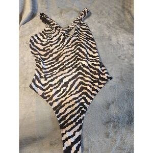 NWT ICON Swim size L Out Of The Ordinary Zebra Stripe One-Piece Swimsuit